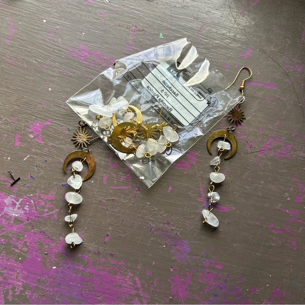 Gold and White Dangle Earrings